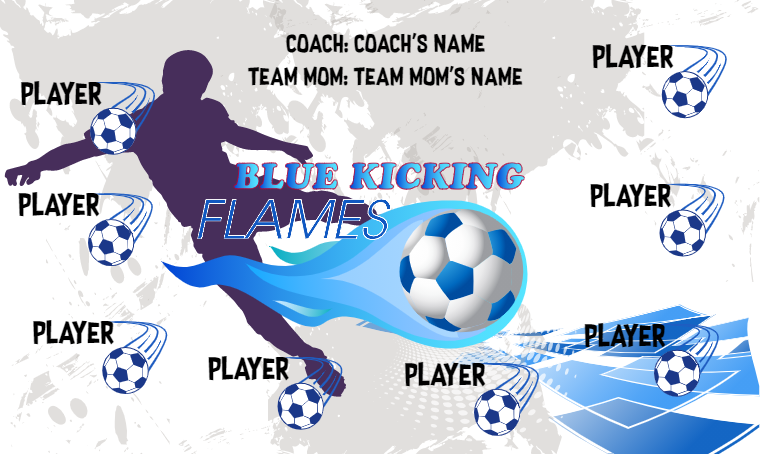 Blue Kicking Flames - Soccer Banner