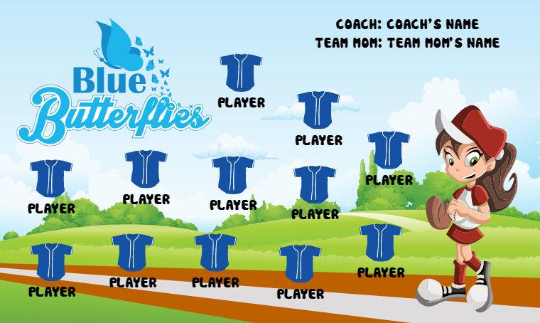 Blue Butterflies - Softball Banner