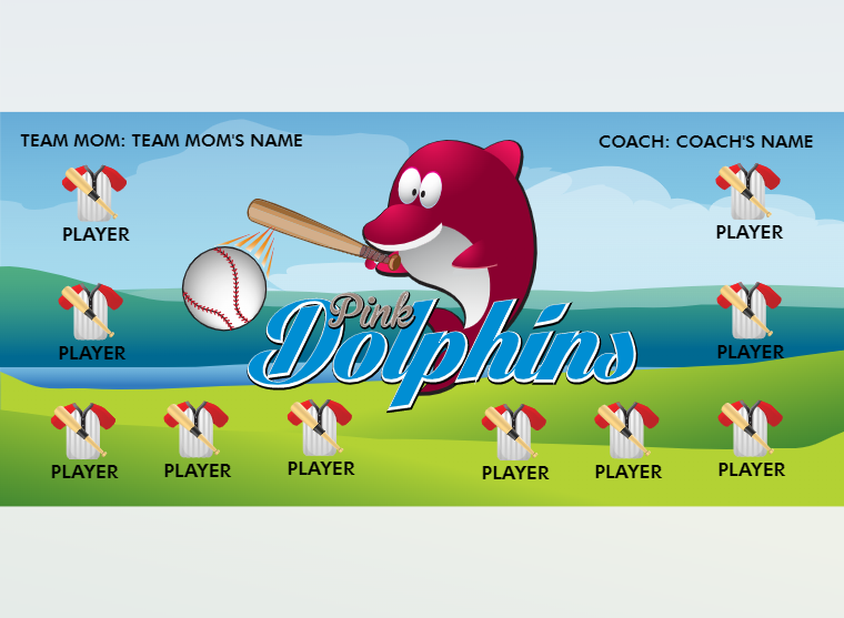 Pink Dolphins 2 - Softball - Pole Pocket Banner