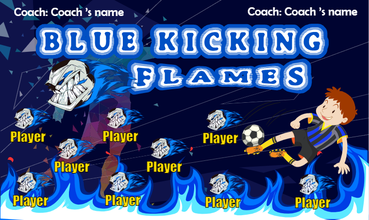 Blue Kicking Flames - Soccer Banner