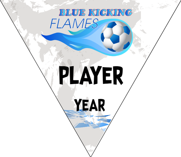 Blue Kicking Flames - Triangle Soccer Banners