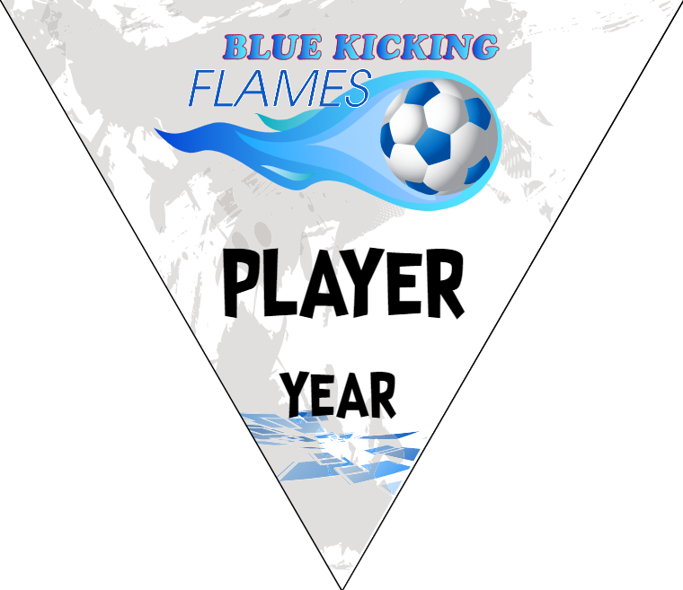 Blue Kicking Flames - Triangle Soccer Banners