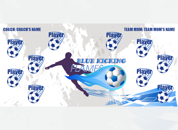 Blue Kicking Flames - Soccer - Pole Pocket Banner