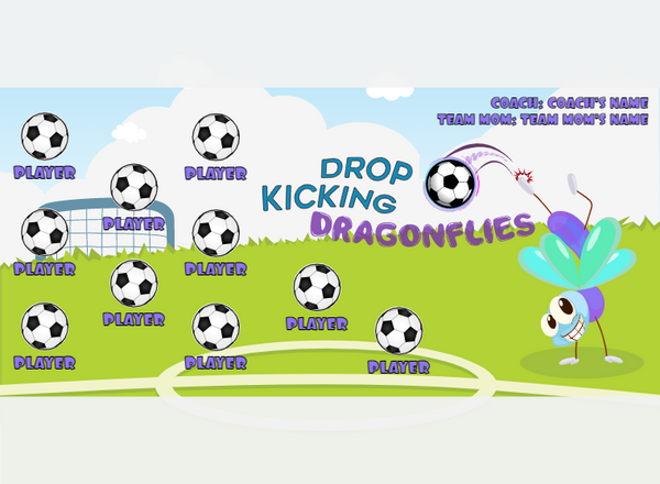 Dragonflies Drop Kicking - Soccer - Pole Pocket Banner