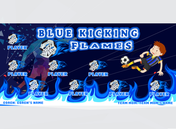 Flames Blue Kicking - Soccer - Pole Pocket Banner