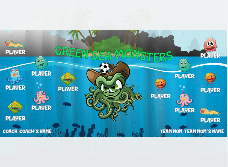 Green SEA Monsters - Soccer - Pole Pocket Banner