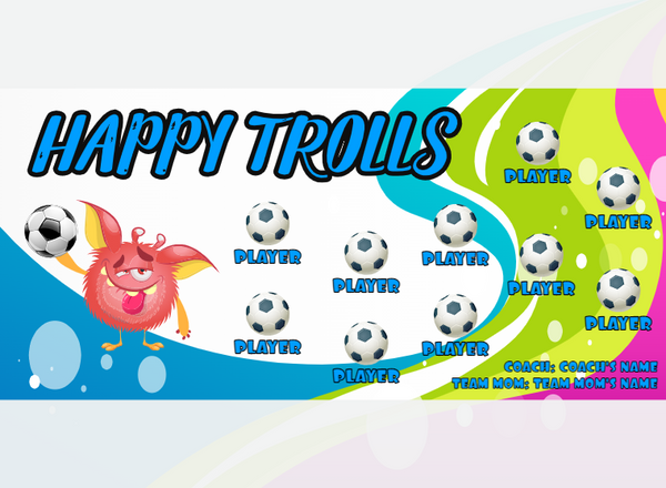Happy Trolls - Soccer - Pole Pocket Banner