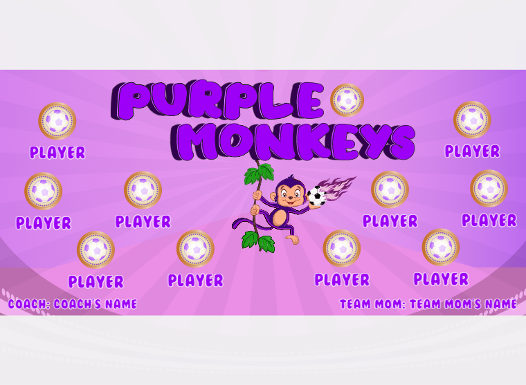 Monkeys Purple - Soccer - Pole Pocket Banner